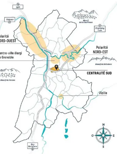 Figure  5  Situation  géographique  de  la  centralité  Sud.  Source  :  Grenoble-Alpes Métropole