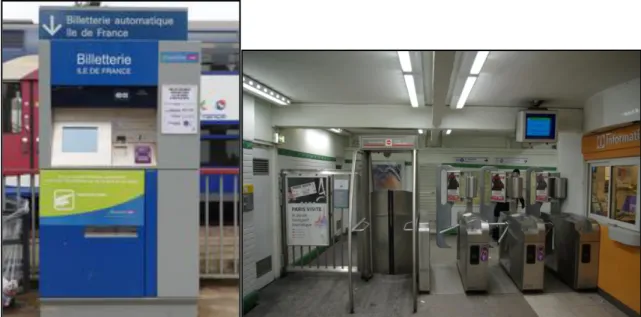 Figure 3 : Borne d’achat de titres de transport             Figure 4 : barrières de contrôle métro de  Bruxelles  métro de paris (© wikipedia)                                                           (© wikipedia)        