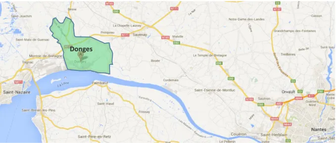 Figure 1. Localisation de la commune de Donges   (Source : extrait Google Maps) 