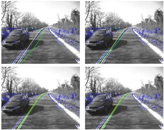 Figure 3: Fitting on a real image assuming (from left to right, up to down) Gauss, smooth Laplace, Cauchy, and Geman &amp; McClure [18] noise pdfs
