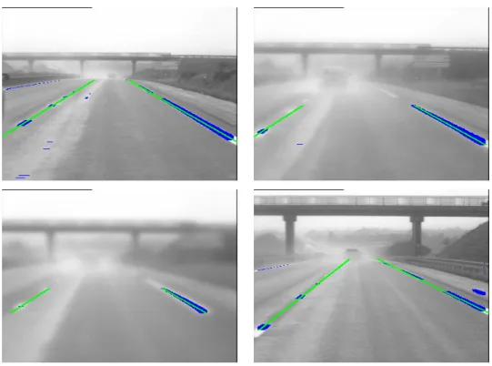 Figure 4: Fitting of two lines along a sequence with rain and visibility difficulties.
