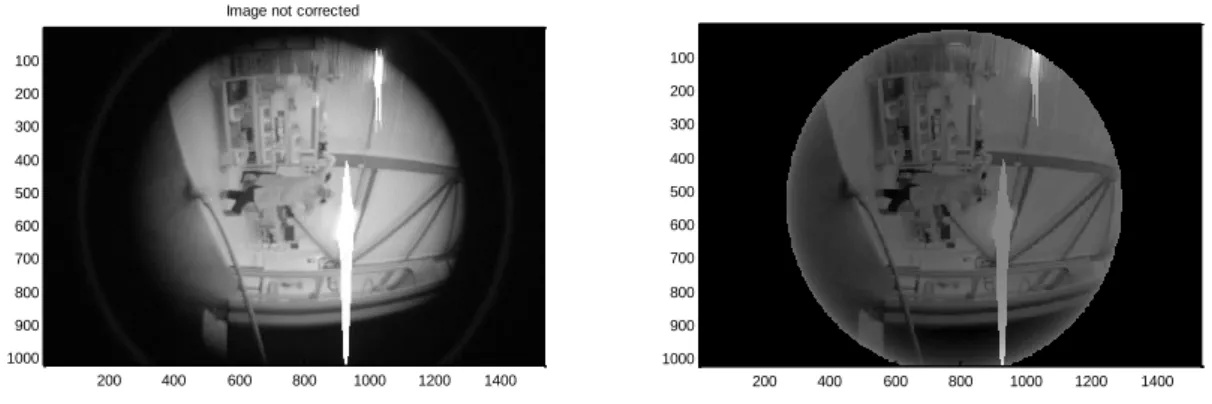 Fig 11. Typical acquisition scene without and with flat field correction. 