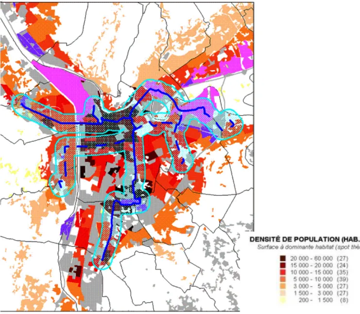 Figure 4 : densité de population et axes structurants (AURG) 