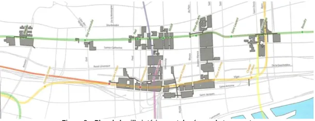 Figure 8 – Plan de la ville intérieure et du réseau de transport  Source : Plan de Transport – Réinventer Montréal, Ville de Montréal, 2008 