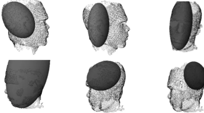 Figure 4. 3D human head is interpreted as the superposition of 15 ellipsoids by the MOI  al-gorithm.