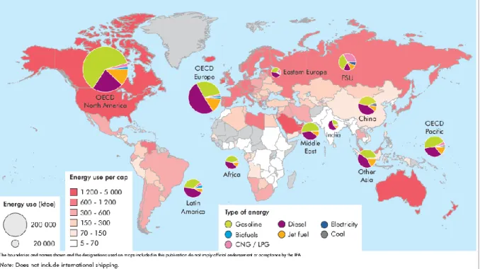 Figure 3 : Consommation d’énergie par habitant pour le secteur des transports en 2006 (Source : IEA/OECD 2009) 