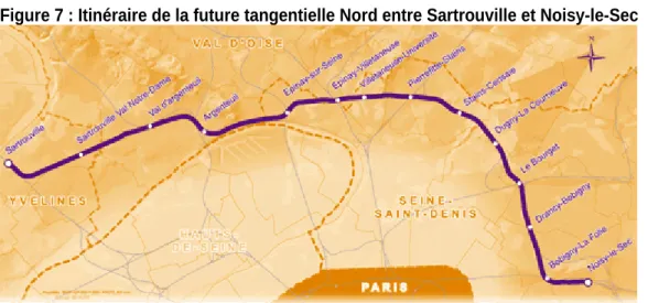 Figure 7 : Itinéraire de la future tangentielle Nord entre Sartrouville et Noisy-le-Sec 