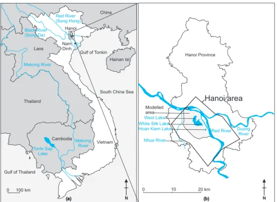 Figure  1:  a.  Location  of  Hanoi  and  its  eponymous  province  in  Vietnam.  b. 