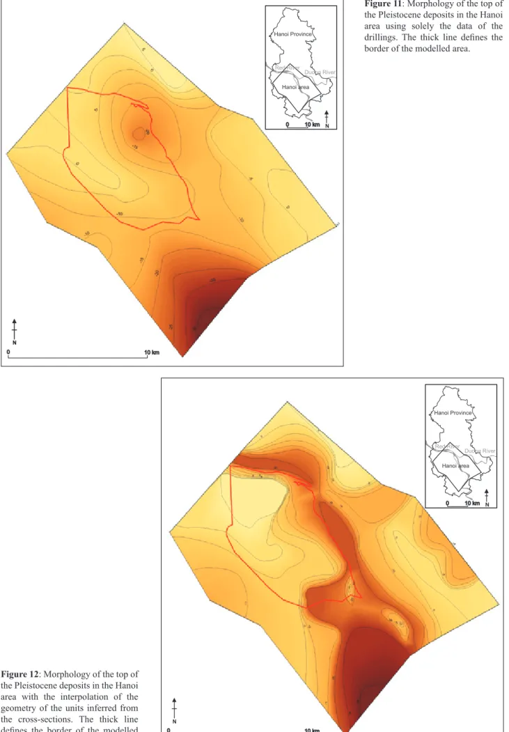 Figure 11: Morphology of the top of  the Pleistocene deposits in the Hanoi  area  using  solely  the  data  of  the  drillings