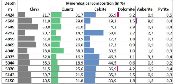 Table 1. Mineralogical composition (in wt.%, normalized to 100%) of 16 selected cutting samples as determined by semi-quantitative XRD analysis.
