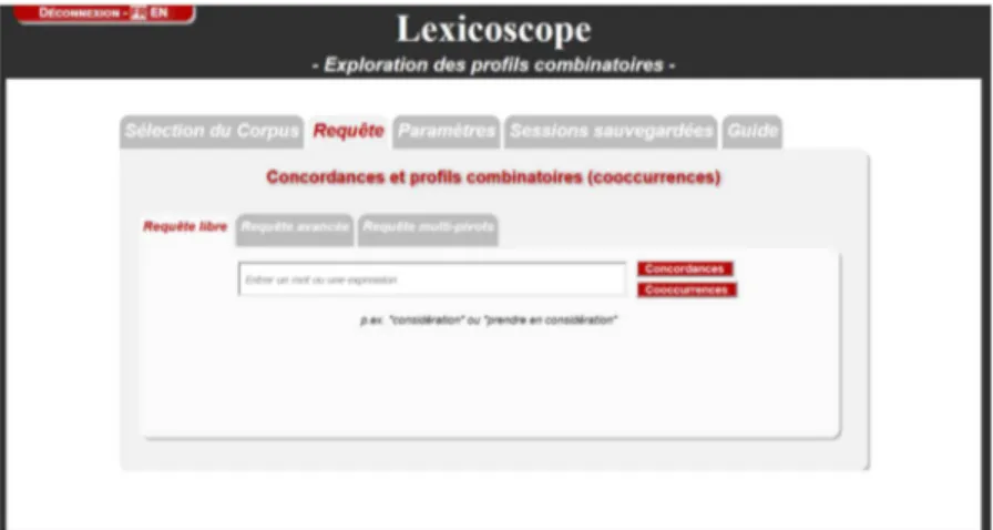 Figure 1 : Exemple d’interface du corpus Lexicoscope 