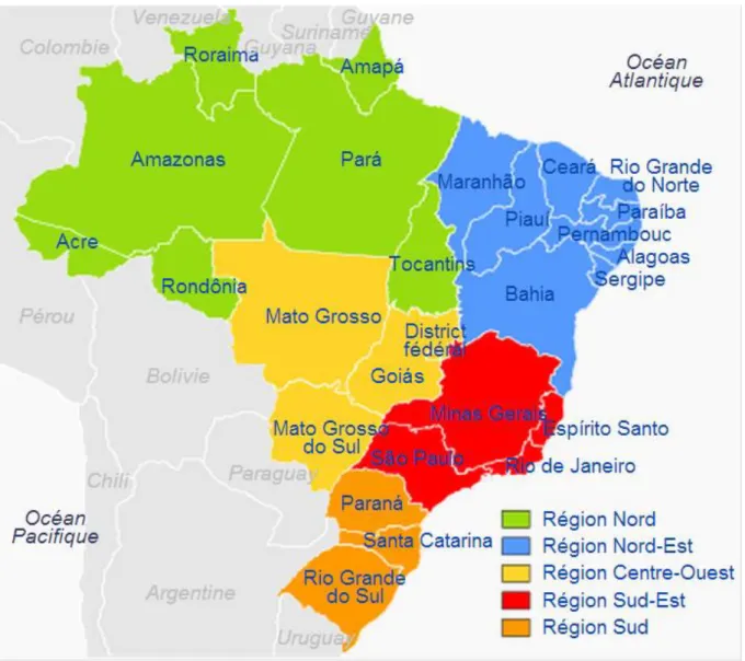 Figure 1: Carte des Etats et des régions du Brésil 