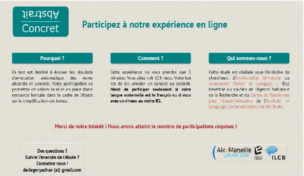 Figure 2. Page d'accueil d'expérience en ligne. 