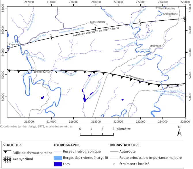 Figure III-4. Carte tectonique de la feuille d'Herbeumont – Suxy 67/3-4 