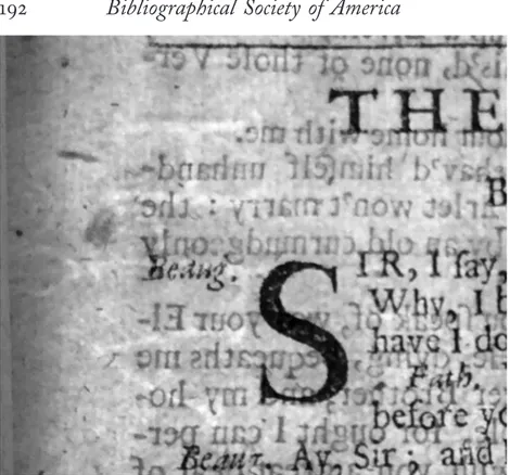 Fig. 5: Partial ﬂeur-de-lys with letters “APH” watermark found in the 1 683 edition of The Atheist, Folger O 54 1 , copy 1 , leaf B 1 