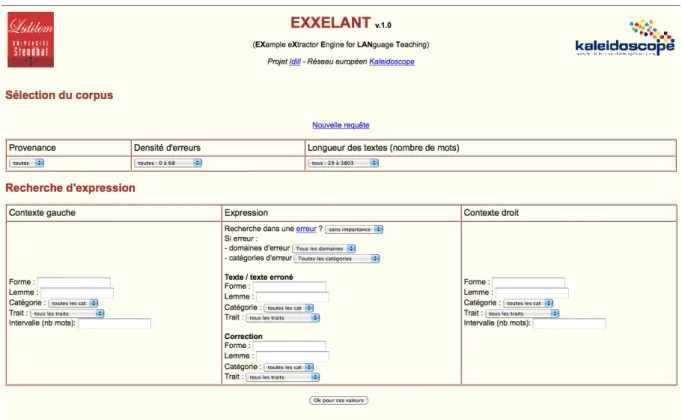 Figure 6 - Interface de recherche d'EXXELANT avant le stage 