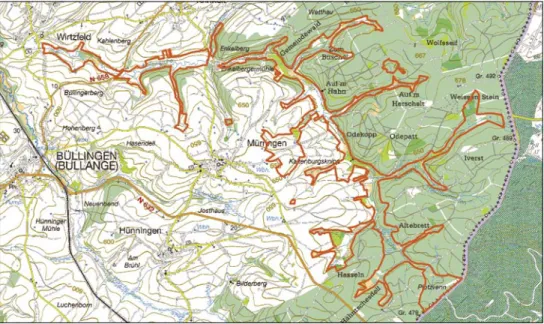Figure 2 – Cartographie du site BE33047 - Vallée de la Holzwarche, montrant l’étroite relation avec les  structures oro-hydrographiques.