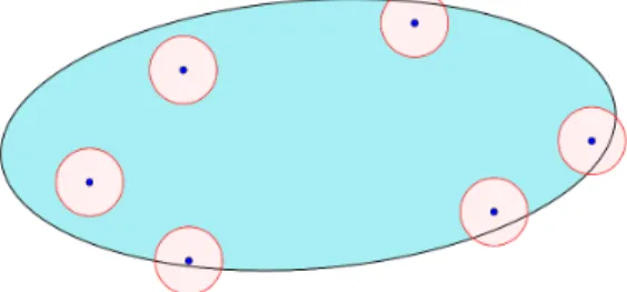 Figure 2. The domain Ω 0 is obtained by removing balls from Ω