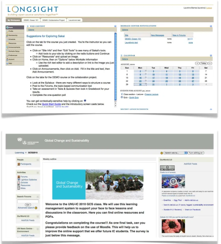 Figure 2 - différents LCMS : ici, Sakai et Moodle