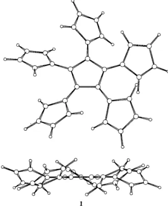 Figure 2. Upper and side views of the optimized conformation of the compound 1, obtained by AM1 calculations.