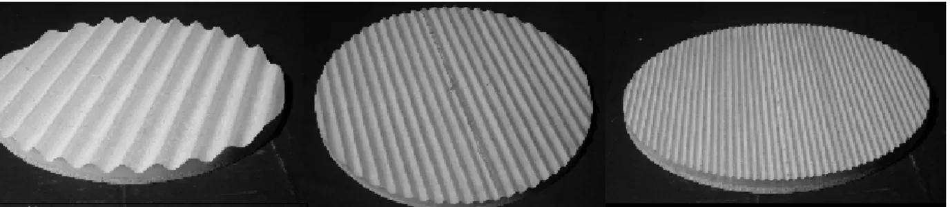 Figure 9. Samples of a sinusoidal surface, which profiles are similar to the one shown in  Figure 3 (constructed with different scale factors: 1/2.5, 1/5 and 1/10)