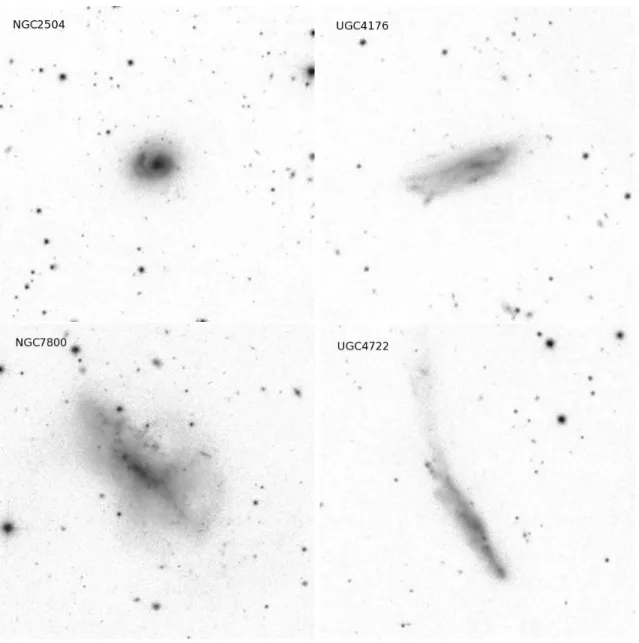 Figure 8. Examples of isolated galaxies with peculiar structures: NGC 2504, UGC 4176, NGC 7800, and UGC 4722.