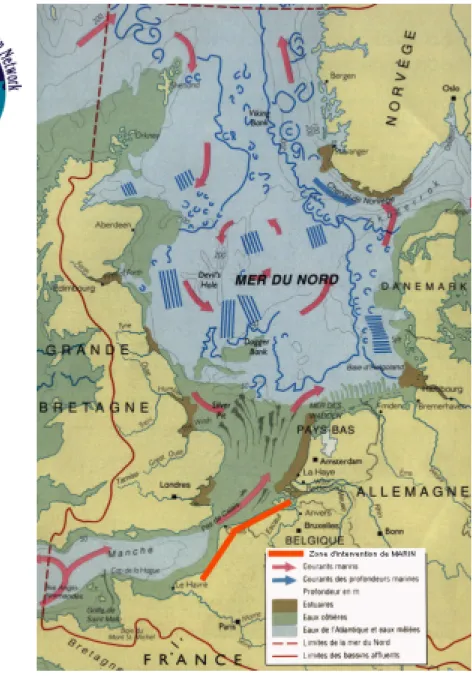 Figure 1 : Carte de la Mer du Nord et de la zone d’intervention du groupe MARIN