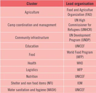 Table 4. Clusters and lead organisations
