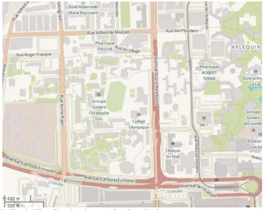 Figure 11 : Plan du Village Olympique (sources : OpenStreetMap) 