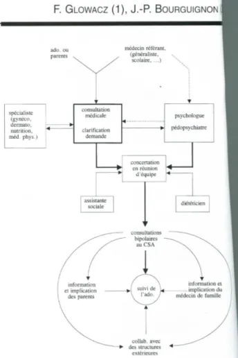 Fig. 1. Fonctionnement schématique du Centre de Santé de l'Ado- l'Ado-lescent.