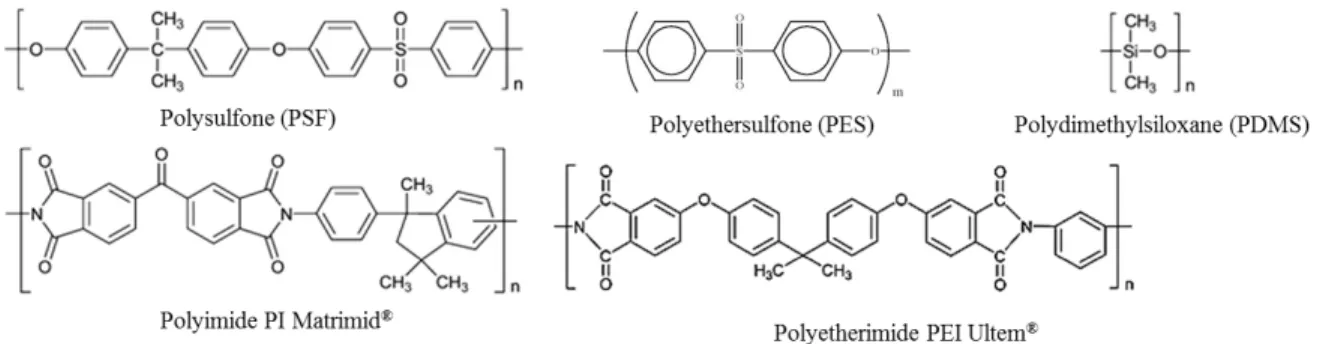 Figure 2.2. Repeat units of several polymers employed for MMMs.