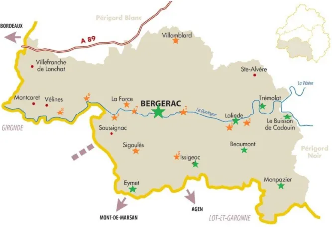 Figure 7: Carte de l'implantation des marchés en Périgord pourpre 