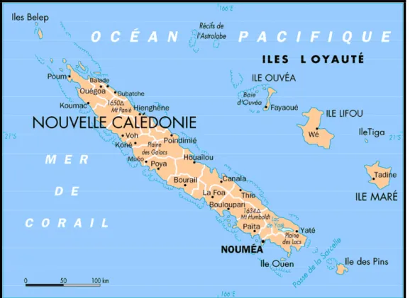 Figure 2. Carte générale de la Nouvelle-Calédonie (Source: guide touristique de la Nouvelle-Calédonie,  Lonely Planet 2006