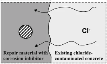 Fig. 3. Penetration of chloride ions from contaminated substrate into repair with added corrosion inhibitor