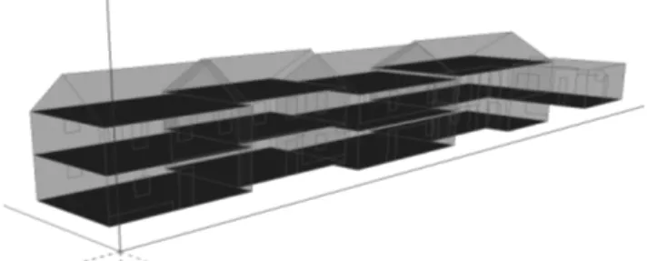 Figure 2. Sélection des faces composant la toiture à l’aide de la requête simple :  TOIT = « VERTICAL_ANGLE (0, 80) » où 0° représente un angle pointant vers le 