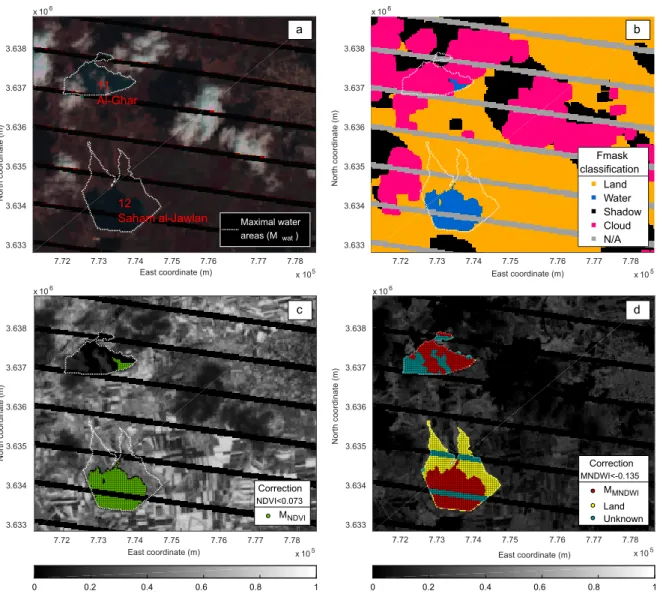 Figure 3.5: 2-D dynamic water classification over a part of a Landsat 7 image (174/37) obtained on 30 March 2010 (Avisse et al., 2017)