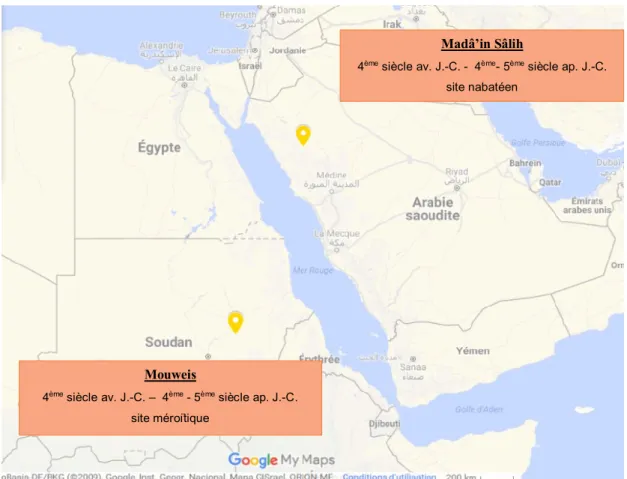 Figure 8 : Carte situant les deux sites archéologiques de l'étude  Mouweis