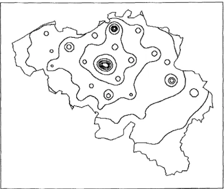 Figure 6. Equipotential contour-limes drawn from the previous potential surface  according to a density slicing and an edge filtering procédures