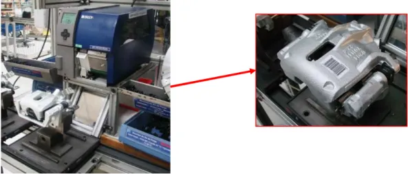 Figure 24 – Poste d’impression / Vue d’un frein avec étiquette code à barres 