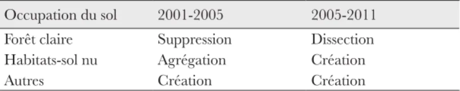 Tableau 5. Processus de transformation spatiale observé après application de la typologie de  l’arbre de décision de Bogaert et al