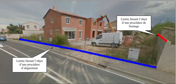 Figure 16 – Photographie commentée illustrant le champ d’application de la procédure d’alignement –  Crédit photographique : Google Street-View   [GOOGLEMAPS2017] 