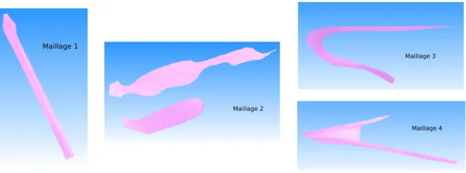 Figure 28 - Maillage de toutes les zones générées à partir des nuages de points nettoyés (voir Figure 25 pour leur  localité) 