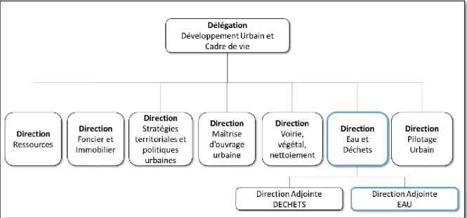 Figure 1- Organigramme de la délégation Développement Urbain et Cadre de Vie et de la Direction Eau et Déchets 