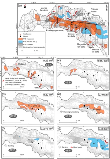 Figure 2. Inventory of mass transport deposits (MTDs) at the westernmost Gulf of Corinth for the last ca