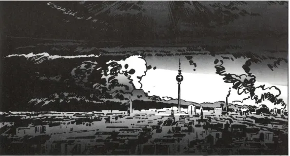 Figure  2  :  Vue  de  Berlin  issue  de  Berlin  Strasse,  p  7 .  La  Fernsehturm  se  distingue  particulièrement du reste de la ville.