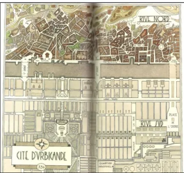 Figure 12 : Plan d’Urbicande,  Le Guide des Cités, p 146-147. 
