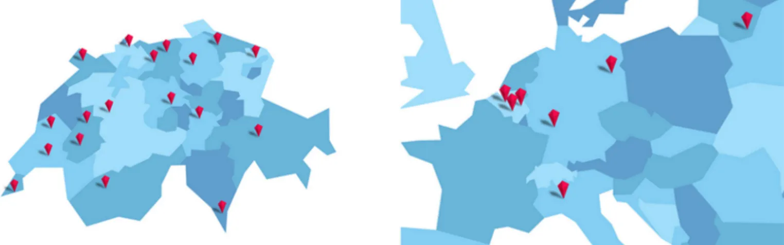 Figure 1 : Implantation de CSD Ingénieurs en Suisse et en Europe 