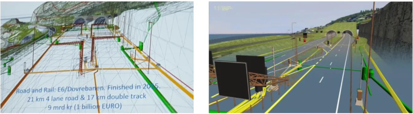 Figure 3 : E6 - Dovre, modèle Navisworks  E6 – Dovre, modèle Virtual Map avec ajout d’une image de   fond 