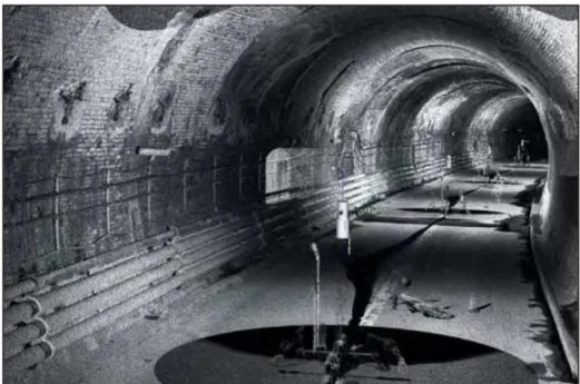 Figure 13 - Extrait de nuage de points 3D acquis dans le tunnel Maurice Lemaire  Source : Tunnels et ouvrages souterrains n°200 