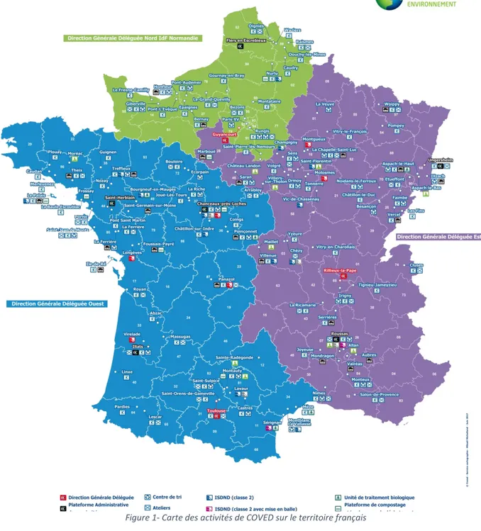 Figure 1- Carte des activités de COVED sur le territoire français 